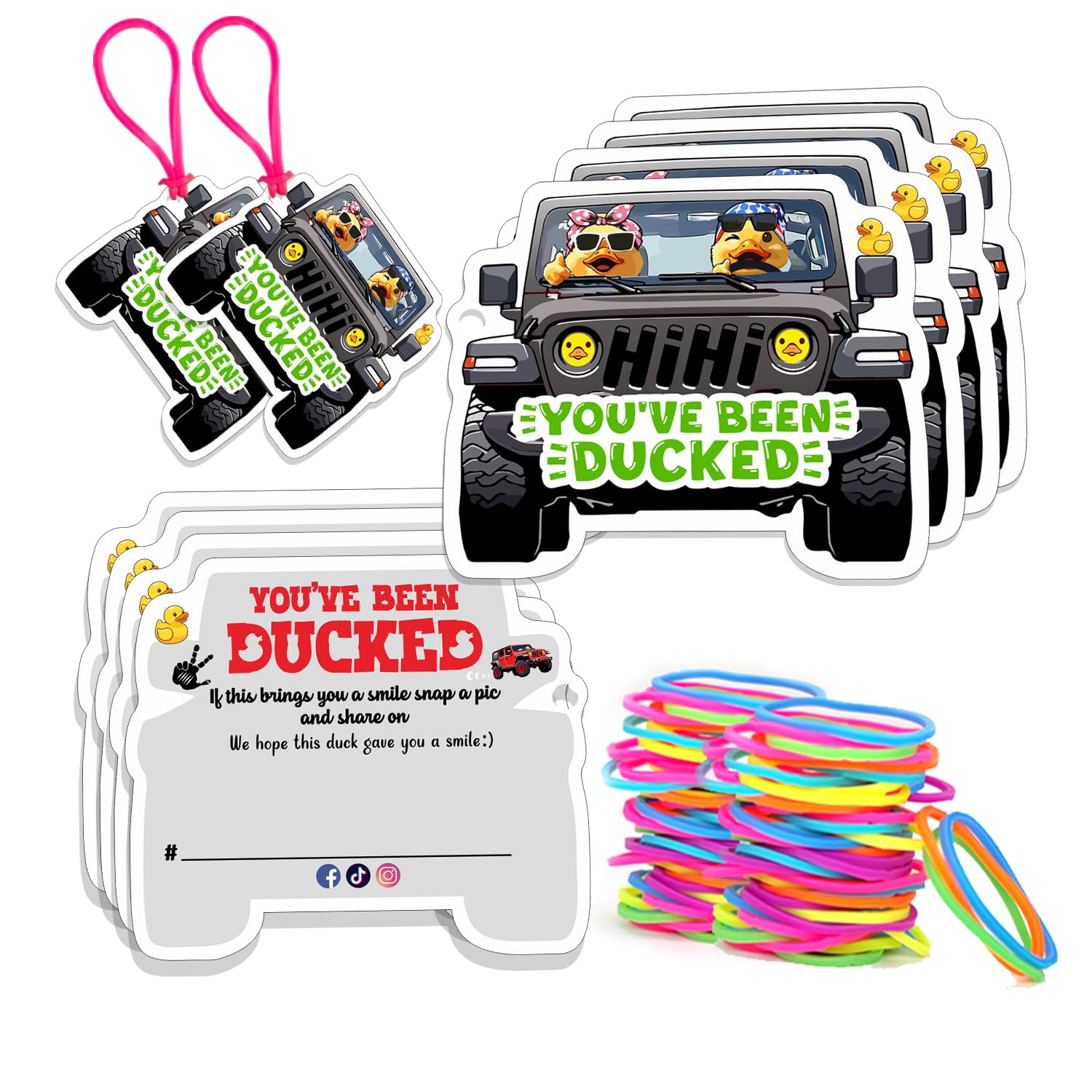 FELYC Duck Tag Game Set, 50 Set, Duck Themed, Blank Labeling Tags, 50 Rubber Bands, 3.15 x 2.72 inches (DUCK TAGS-Black) โ image 1