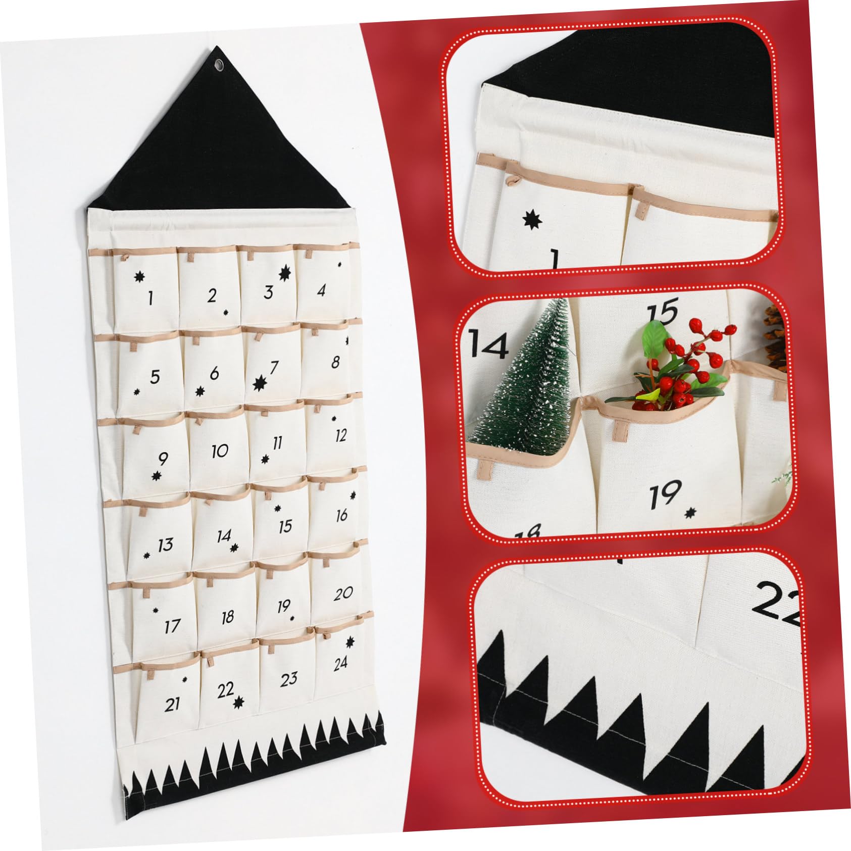 Weihnachts Adventskalender Wandbeutel aus Baumwollstoff Hängende Aufbewahrungstasche in Hausform Multifunktional und Ordentlich für Wand oder Fenster