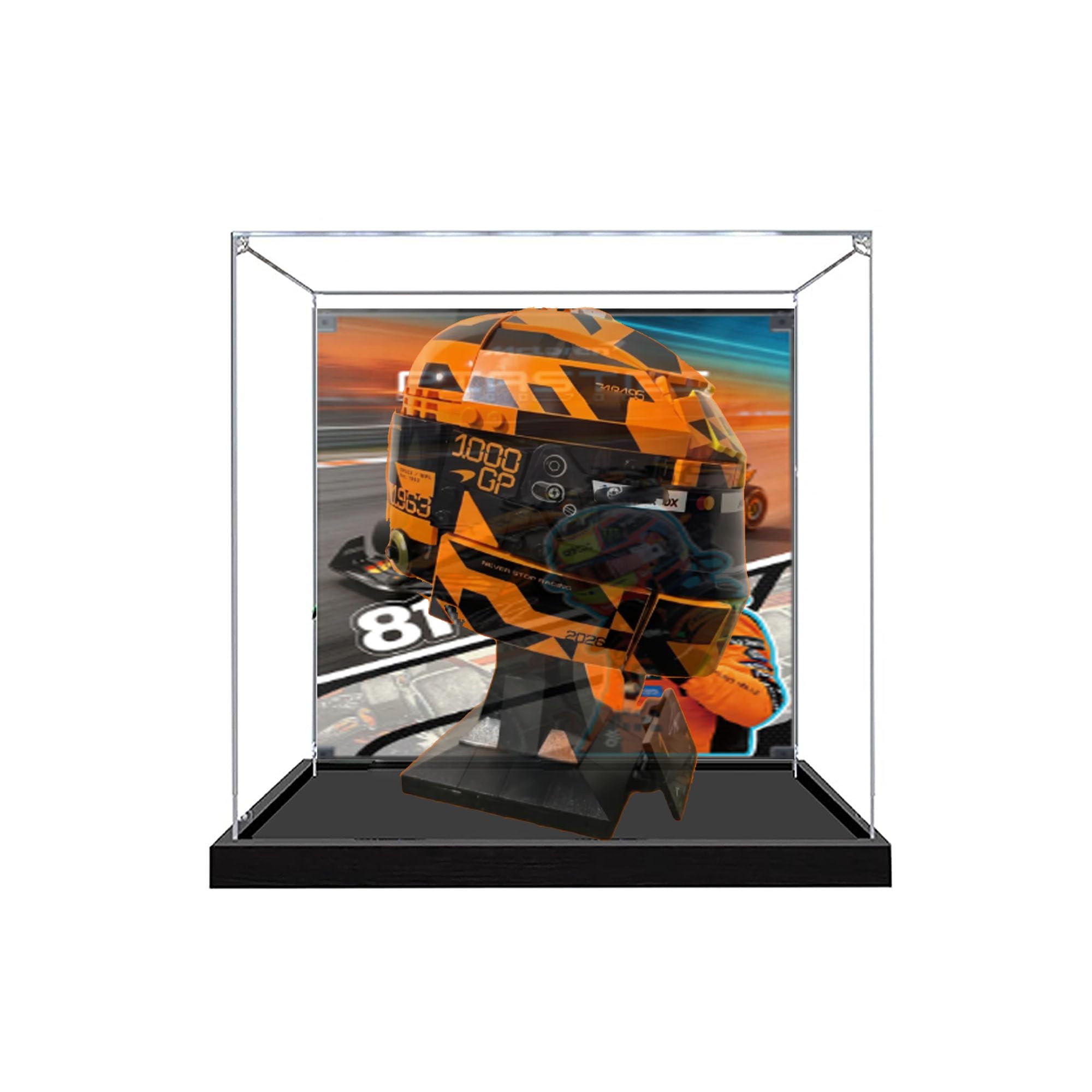Acrylic Display Case for Lego 43017/43023 helmet Building Model, 3mm Dustproof Display Box, Display Case Compatible with Lego 43017/43023 helmet (Model Not Included) (43023 background)