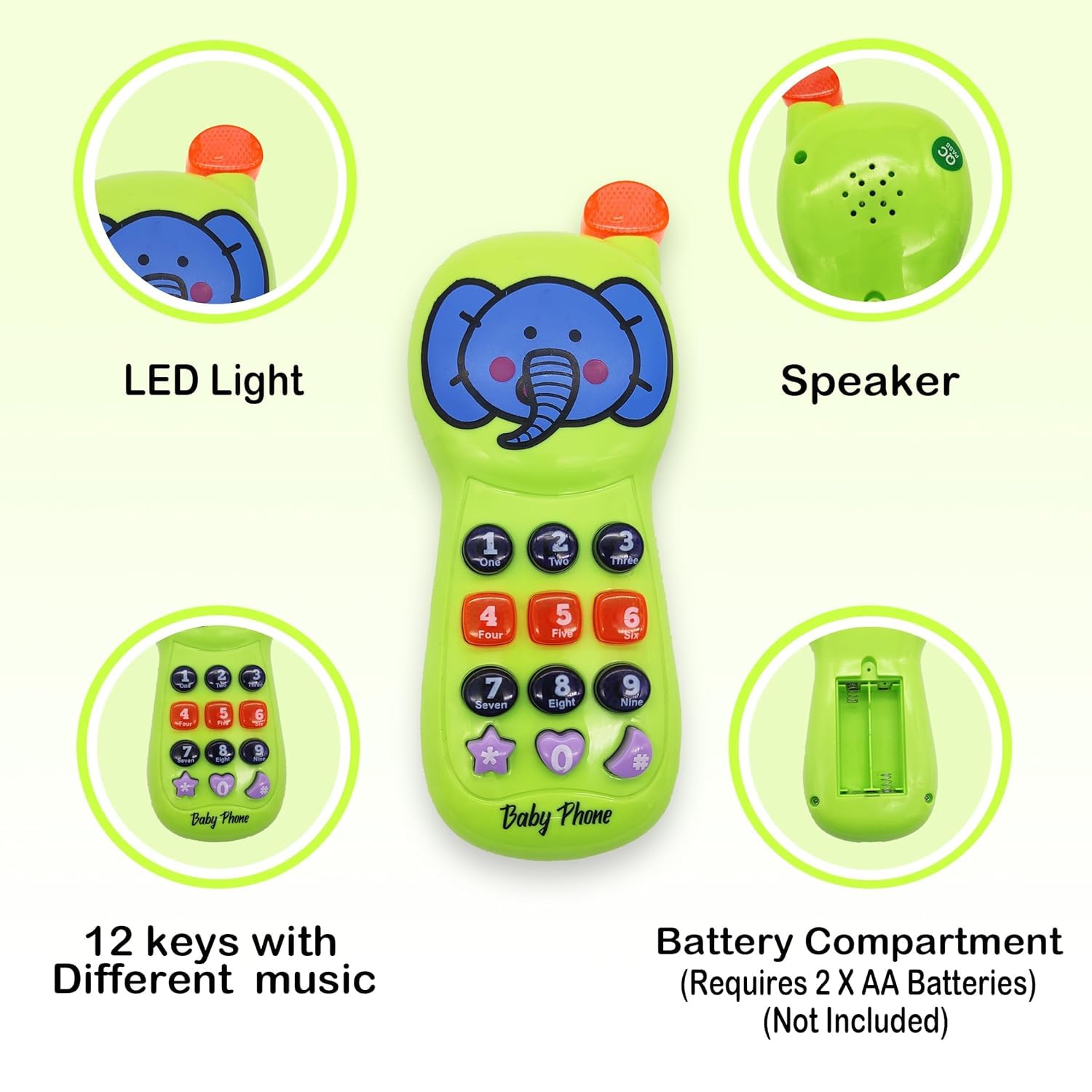 Magic Providers Mobile Phone Retro Style Realistic Look Pretend Play Toy for Kids, Toddlers with Blinking Light and Dynamic Music - Gift for Boys and Girls - Multicolor 4