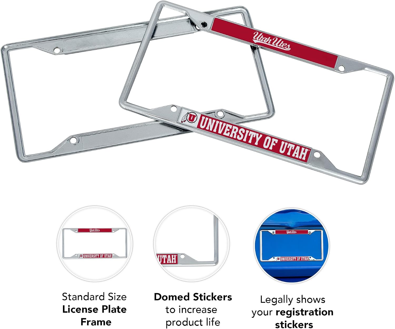 Desert Cactus University of Utah License Plate Frame Car Tag Holder for Front or Back of Car Officially Licensed Metal (Mascot 2-Pack)
