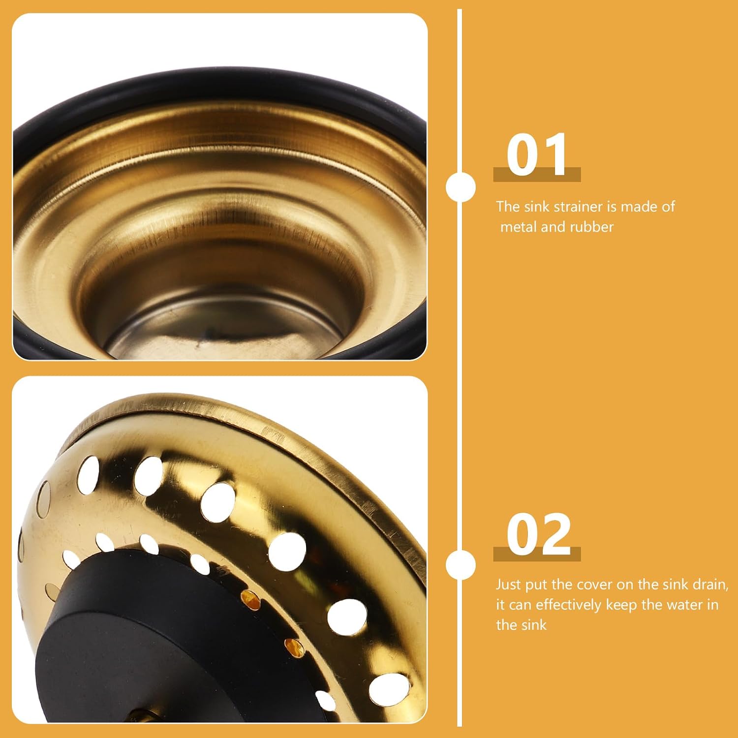 Kitchen Sink Drain Basket Strainer with Stopper Metal Sink Filter for Food Waste Catching Drain Cover Plug Set Accessories