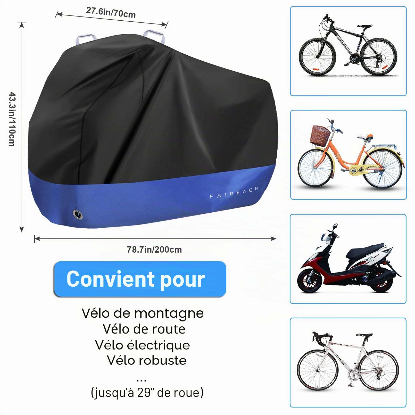 Housse Extérieure Pour Vélo – étanche, Anti-UV, Anti-poussière – Jusqu’à 29 Pouces – 2 œillets Antivol