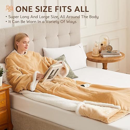 Miniatura 6 de PLOATH Manta térmica eléctrica portátil, manta térmica con 10 niveles de calefacción, manta térmica con capucha con bolsillos para los pies y