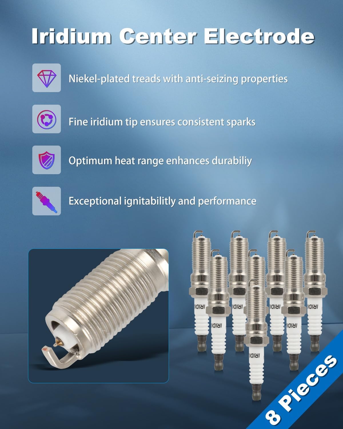 ECCPP Spark Plgus Replacement for 6509,LTR6IX-11 Fit 2011-2015 for Ford for F-150 V8 5.0L,2011-2015 for Ford for Mustang V8 5.0L Pack of 8 Platinum Iridium High Performance Spark Plugs