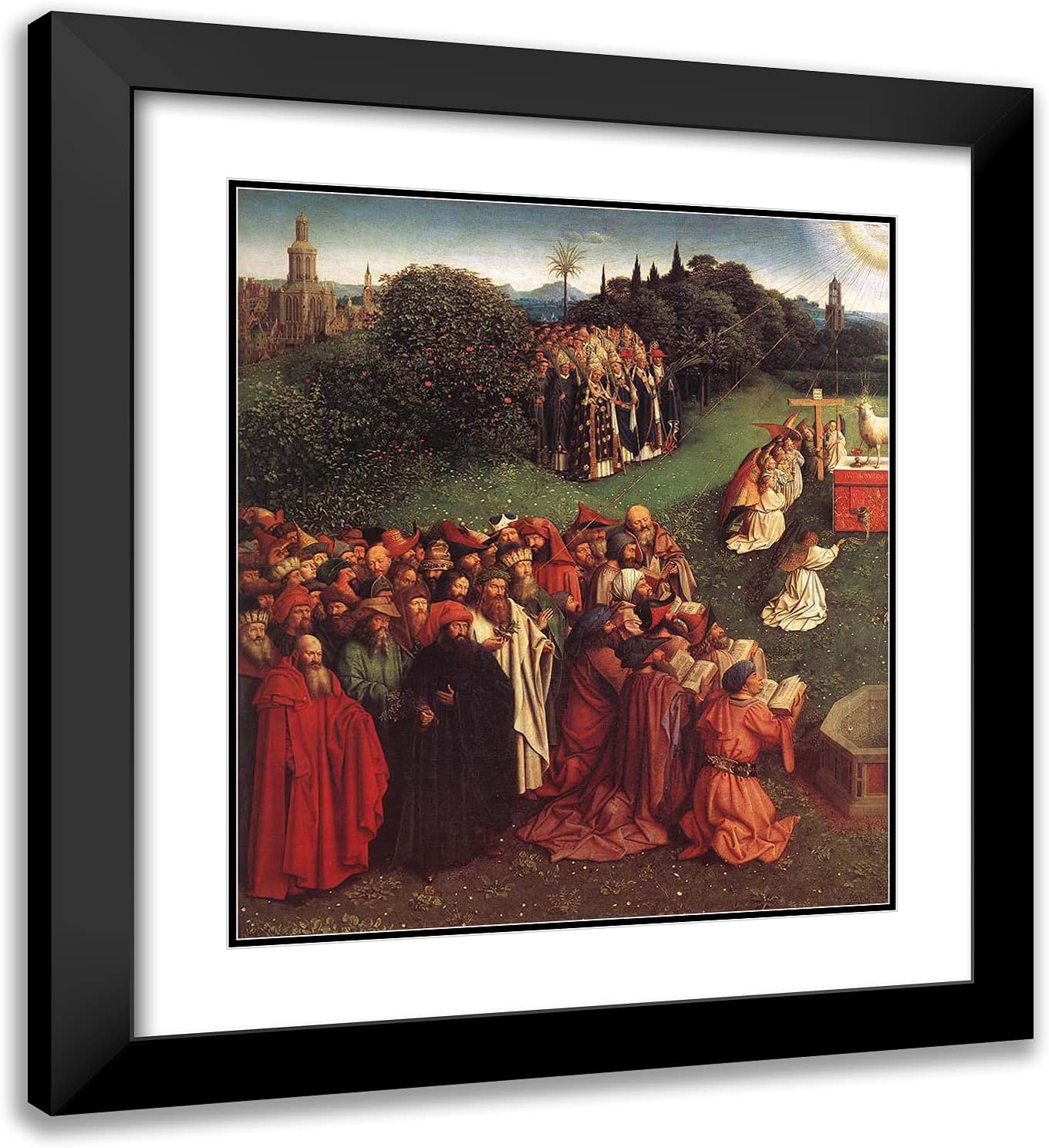 ArtDirect Van Eyck, Jan 20x22 Black Ornate Framed Art Print with Double Matting Titled: The Ghent Altarpiece Adoration of the Lamb, Detail III