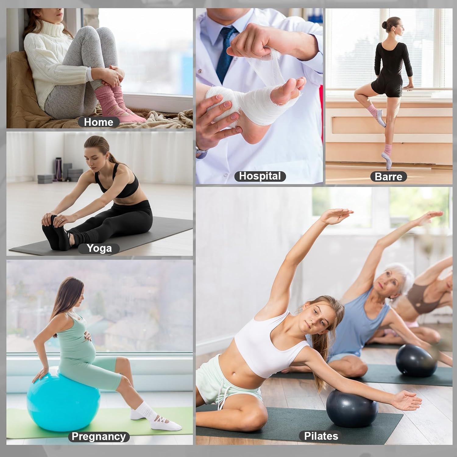 Coume 3 Pairs Pilates Socks with Grips for Women Non Slip Grippers Yoga Crew Socks for Barre Workout - Image 7