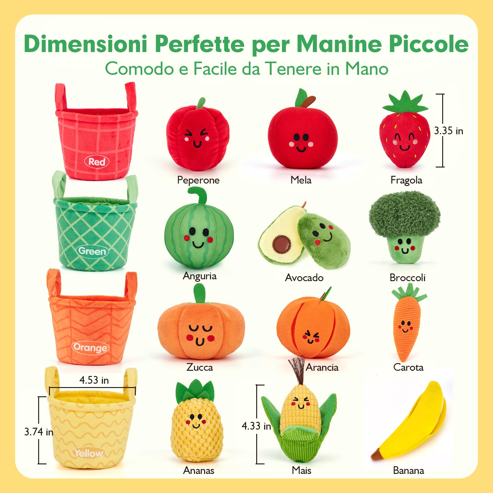 hahaland Giochi Montessori 6 Mesi - 16 PCS Frutta e Verdura Giocattolo in Peluche con Sonaglio e Cestino, Gioco Bambino Educativi Regalo Bimbo Bimba 6 9 12 Mesi