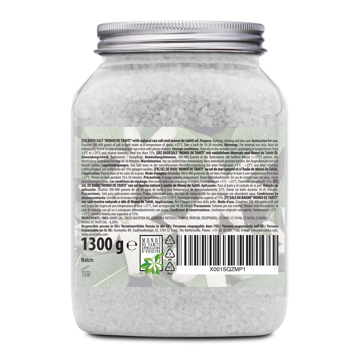 Sale da Bagno Monoi de Tahiti 1300g - Sali Marini da Bagno con Burro di Cocco Naturale & Estratto di Fiori di Gardenia - Bagno Rilassante - Buon Sonno - Sali da Bagno Aromaterapici