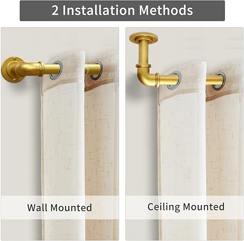 Miniatura 4 de Barra de cortina industrial para ventana de 18 a 45 pulgadas, barra de cortina opaca envolvente con 2 soportes de cortina, barra de cortina dorada