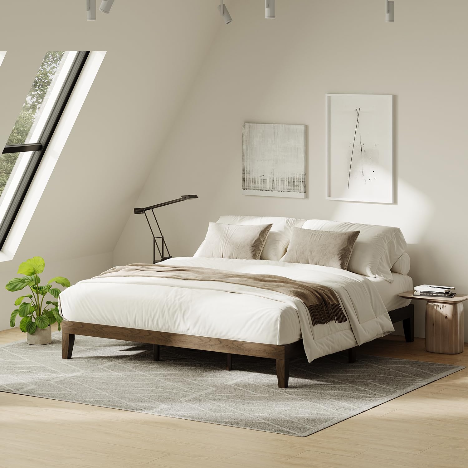 smartue King Size Wood Platform Bed Frame, 12 Inch Solid Wood Bed Frame with Wooden Slats, No Box Spring Needed, Easy Assembly,Espresso