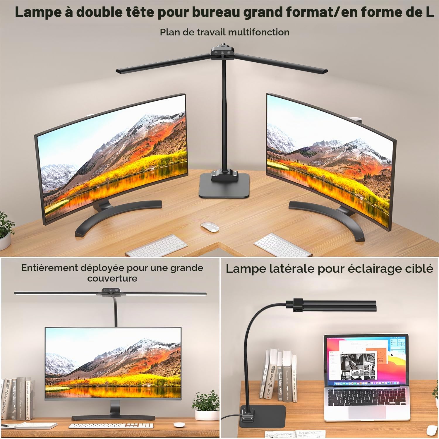 EppieBasic Lampe de Bureau LED Double Tête avec Base Métal