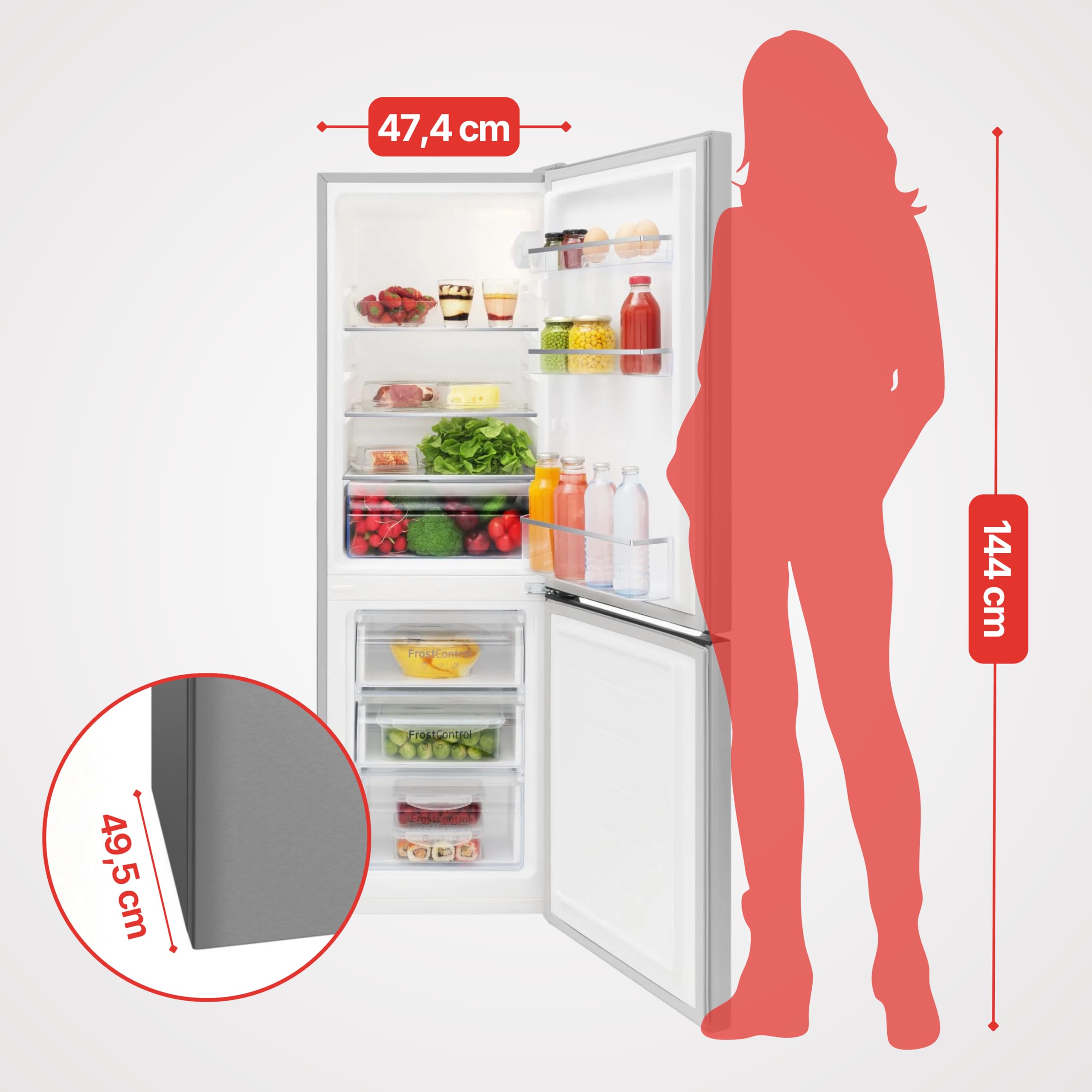 Amica Kühl-Gefrierkombination 157 L 144x47,4x49,5 cm KGCL 384 159 E | 109 L Kühlteil, 48 L Gefrierteil, FrostControl, Superkühlfunktion, Supergefrierfunktion, LED Beleuchtung, FlexOn