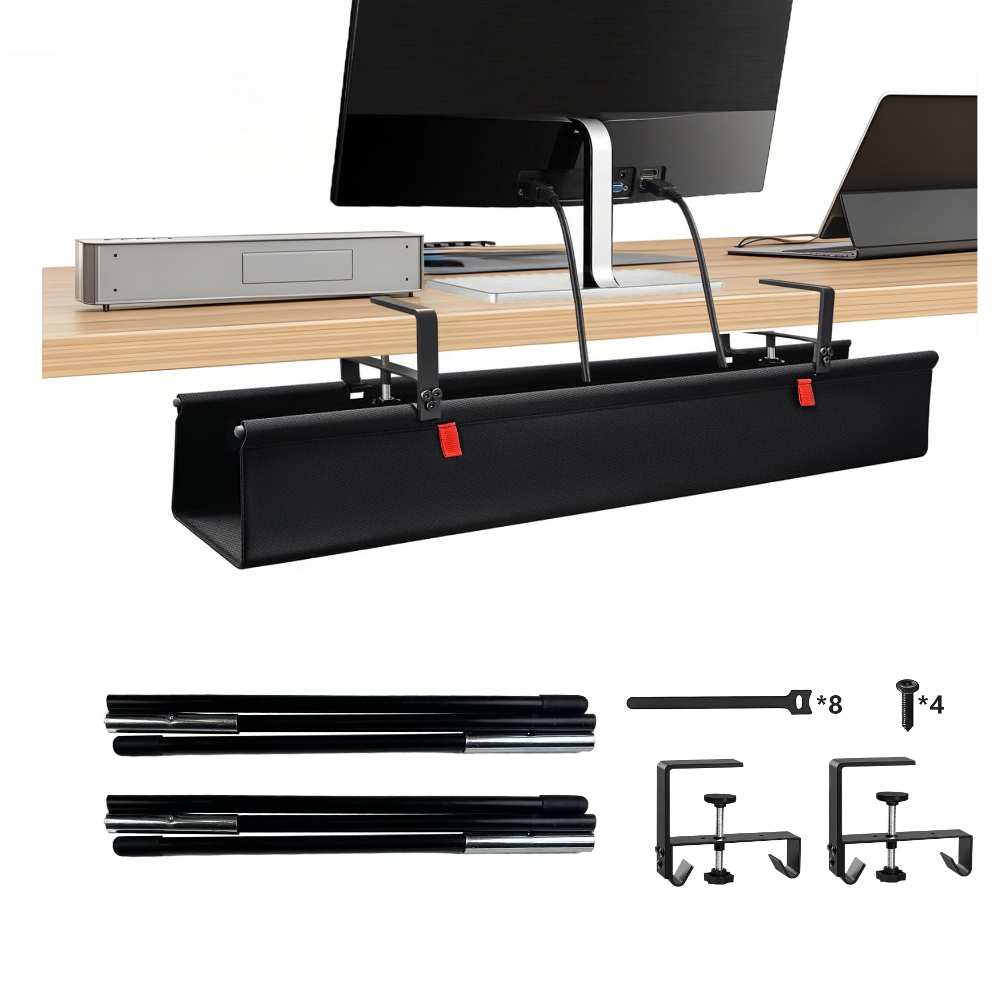 Treibo Kanał kablowy pod biurko bez wiercenia, 90 cm zarządzanie kablami pod biurkiem, podwójny kabelorganizer z tkaniny Oxford 600D, mocowanie zaciskami/śrubami, kabelwanna do biura i domu