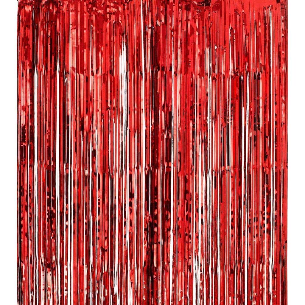 Metallic Foil Fringe Shimmer Door Tassel Curtains Tinsel Backdrop Christmas Wedding Birthday Party Banquet Decoration Background, 92x245cm (Red)