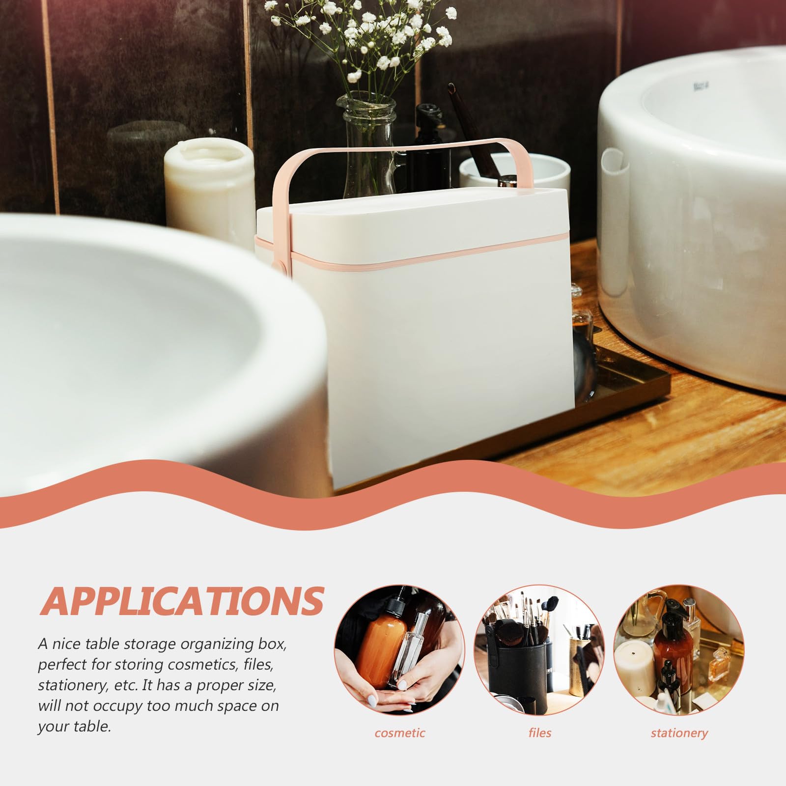 Caja de Maquillaje de Abs Blanco con Espejo, Organizador de Cosméticos Almacenamiento para Cosméticos y Organización de Mesa para Hogar y Oficina, para Archivos y Papelería