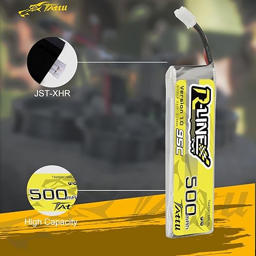 Miniatura 4 de TATTU Batería Lipo de 500mAh 1S 3.7V 95C con enchufe JST-PHR para Emax Tiny HawkHappymodel Snapper7