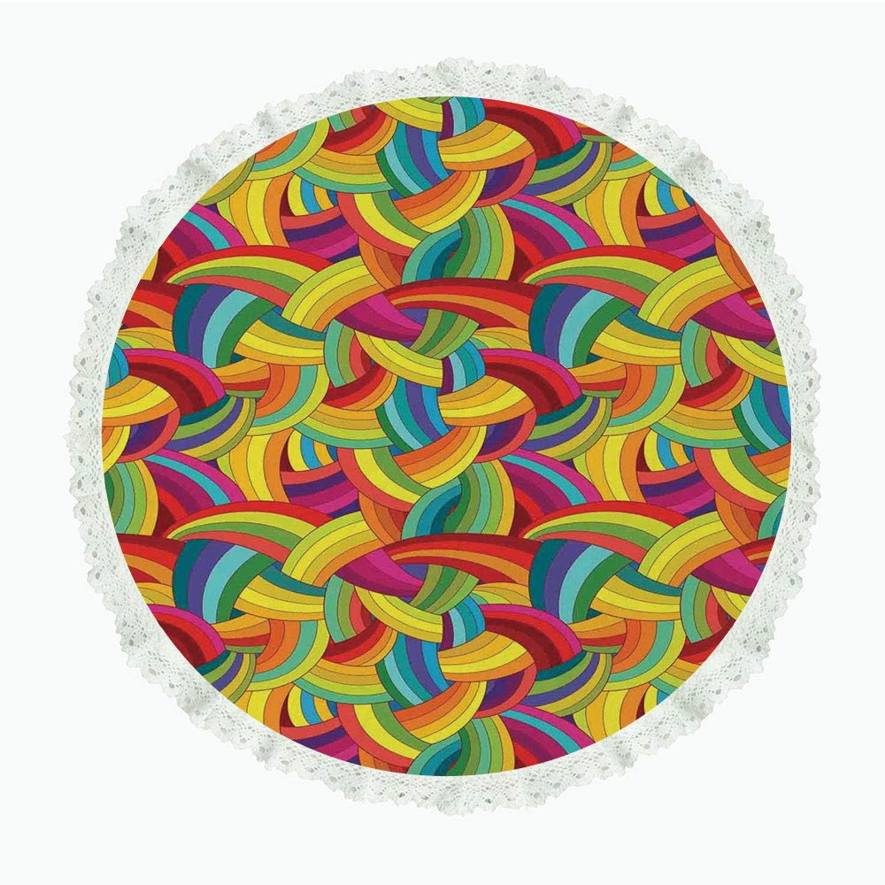 iPrint 104" Round Polyester Linen Tablecloth,Abstract Home Decor,Colorful Rainbows Wheels Spiral Wavy Round Fashionable Cartoon Style Decorative,for Dinner Kitchen Home Decor
