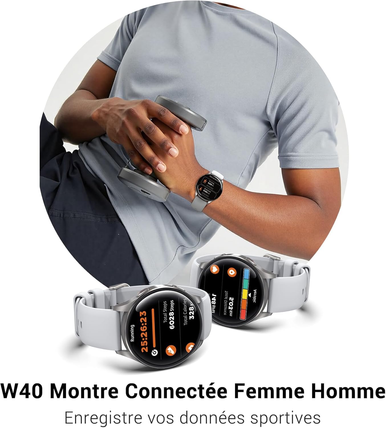 IOWODO Montre Connectée Homme 1,39" avec téléphone Bluetooth, 100+ Sportifs, Etanche IP68 Smart Watch, Podometre/Cardiofrequencemetre/Sommeil, Montre Sport pour iOS Android, Gris