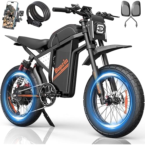 Bopzin Electric Dirt Bike for Adults - Peak 3000W 43MPH,60V 35AH Large Battery Up to 100+ Miles Range, All-Terrain