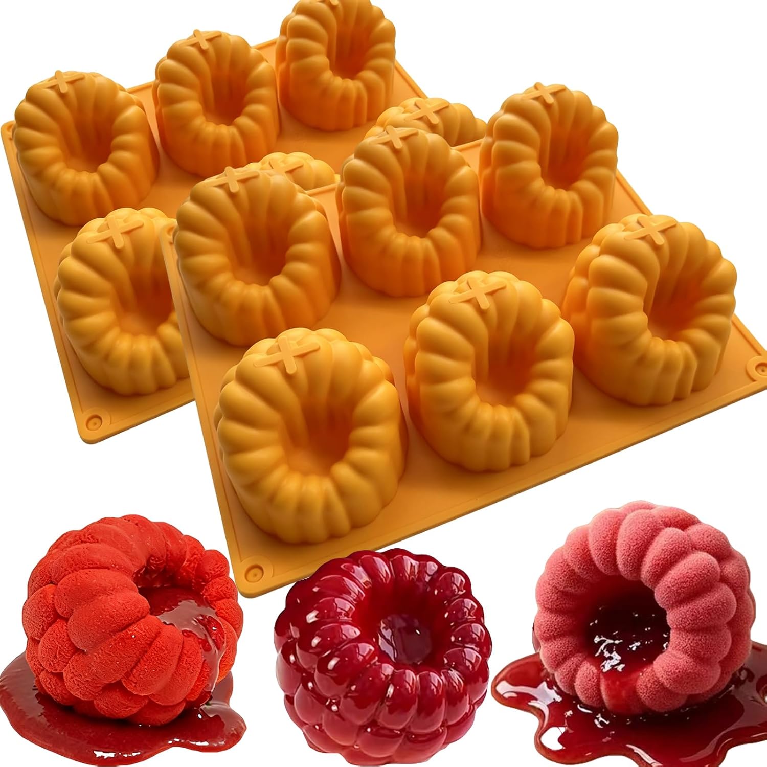 2-Pack Raspberry Silicone Molds for Mousse Cake - 12 Cavity Fruit Molds Silicone for Desserts Large Raspberry Baking Mold for Chocolate Pastry, Ice Jelly Soap Candle Making