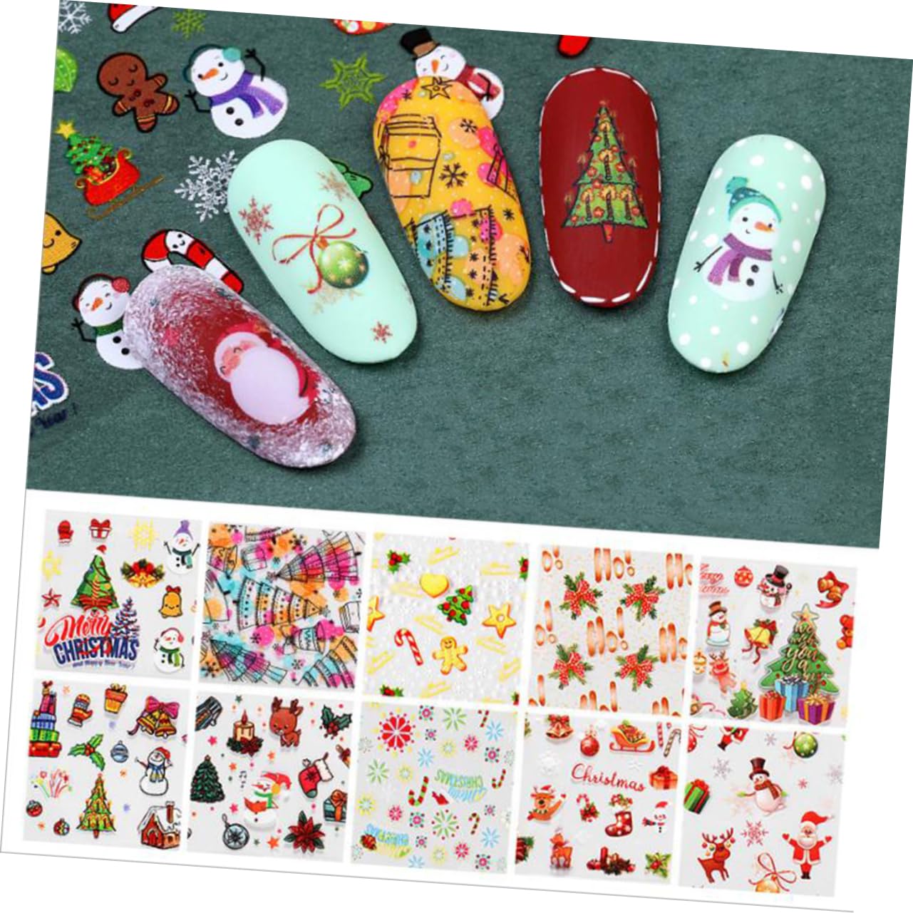Beaupretty 9 Juegos Pegatinas De Uñas Diseños De Uñas Navideñas Etiqueta Engomada Del Arte Del Clavo Favores De Fiesta De Navidad Papel Adhesivo Mate Decoración De Uñas Navideñas