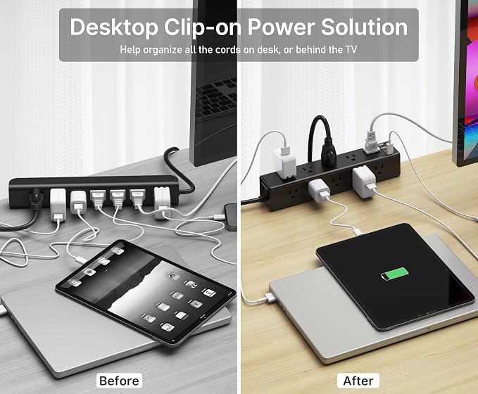 Regleta con abrazadera para escritorio 15 tomas USB negro miniatura 5