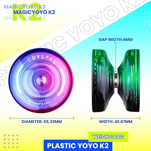 Miniatura 36 de MAGICYOYO K2 Crystal - Yoyo reactivo para niños, 2 yoyos profesionales, de doble función, para trucos con rodamiento no reactivo + 12 cuerdas +