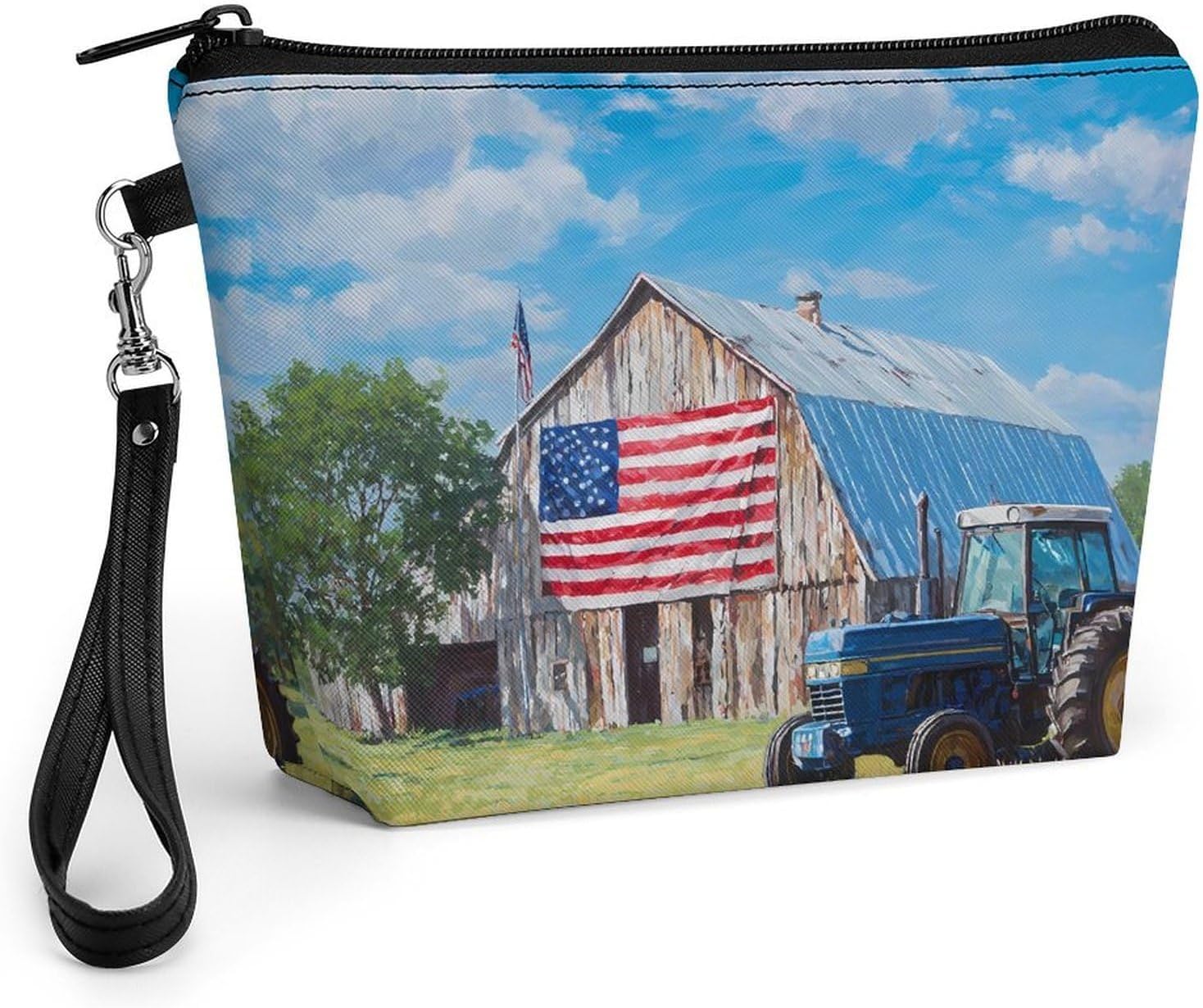 Farm Tractor U.S. Flag Women's Makeup Bag for Purse