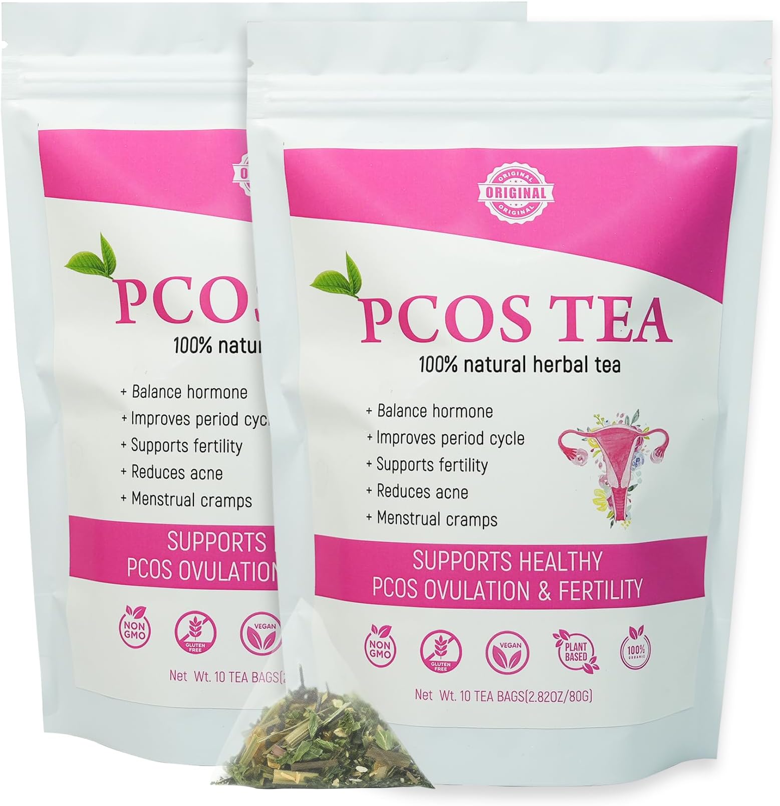 Laicuherb PCOS Fertility Tea for Women, Pack of 2, Women’s PCOS Herbal Tea with Spearmint & Nettle Leaf, Smooth & Mild Flavor