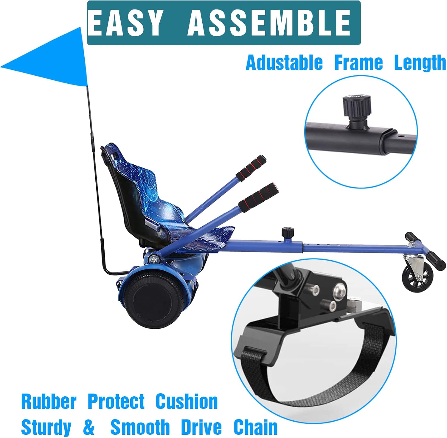 Hoverboard Kart Send Attachment for all ages | Accessories for hoverboard compatible with car scooter -6.5 '8' 8.5 '' 10 '' two wheels | Adjustable frame length | Blue 5 71fl8cmF55L. AC SL1500