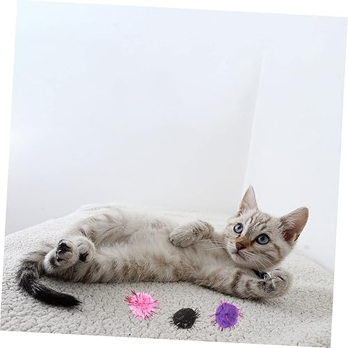 Miniatura 6 de balacoo 100 piezas de Belén juguetes para juguetes de gato, bolas de soplo de gato, bolas de pompón brillante, surtido, pompones pequeños,