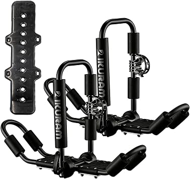 Kayak Roof Rack, Aluminum Kayak Carrier Folding J-Style Universal 4-in-1 Multifunction for Canoe, SUP, Kayaks, Surfboard Rooftop Mount on SUV, Car and Truck Crossbars, Black