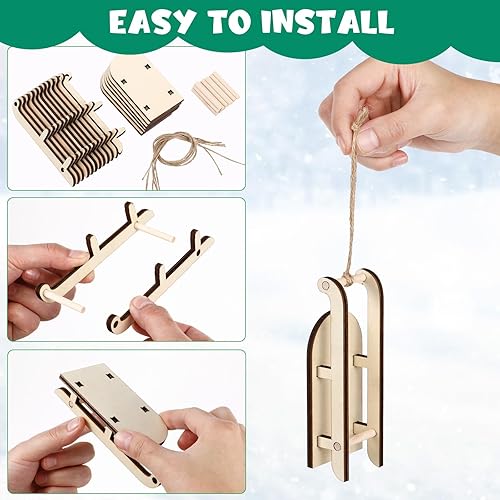 Miniatura 3 de Trineo de Navidad en miniatura modelo de trineo de madera, adorno de trineo de bricolaje, manualidades, trineos de madera de mesa, decoración