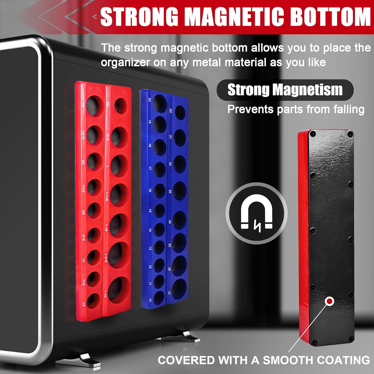 2-Piece 1/2 Inch Drive Metric & SAE Magnetic Socket Organizer Set (Socket Not Included)
