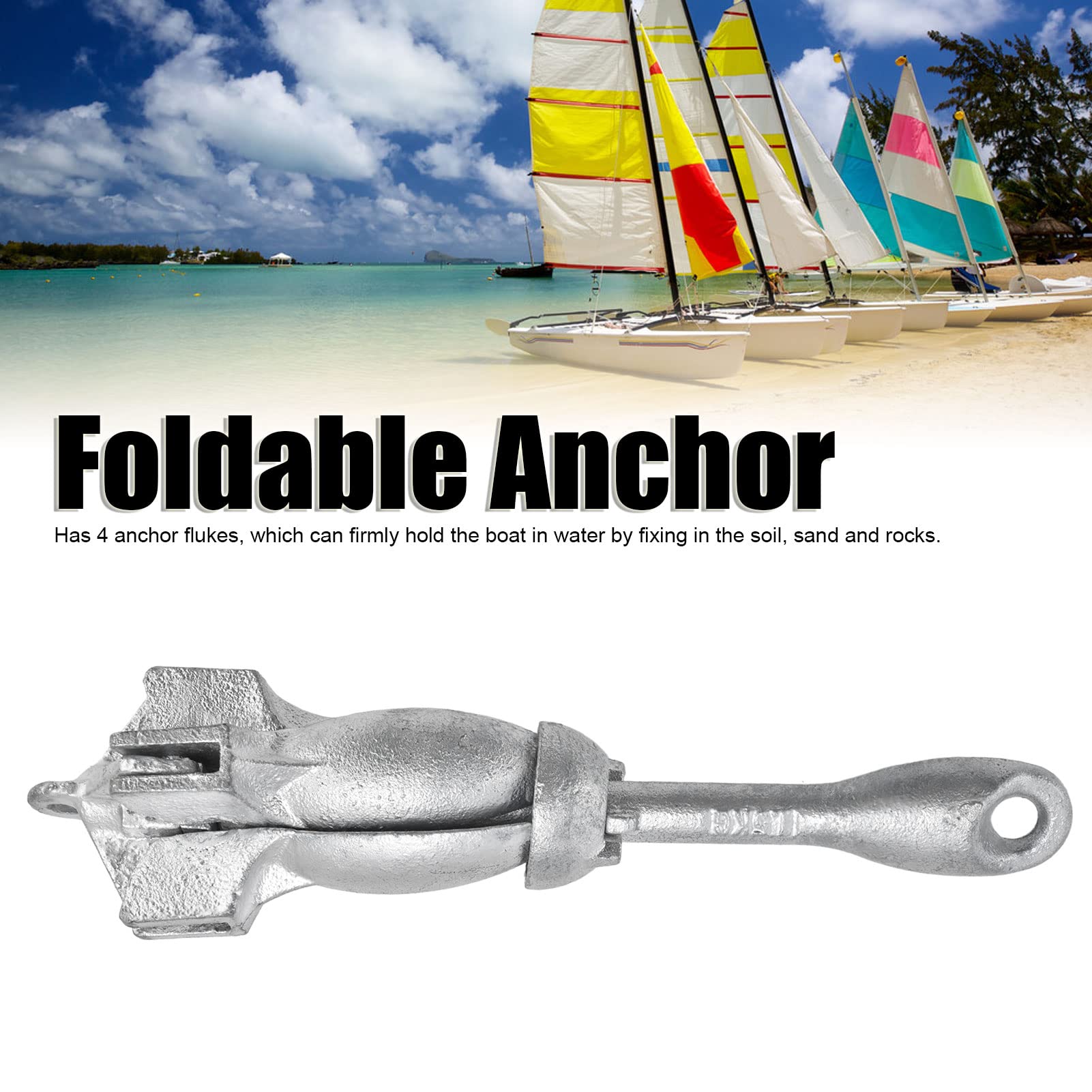 NDNCZDHC Boat Anchor, 4 Flukes Foldable Kayak Anchor, 3.3lb Paddle Board Anchor for Kayaks, Canoes, Paddle Boards, Fishing (Silver)