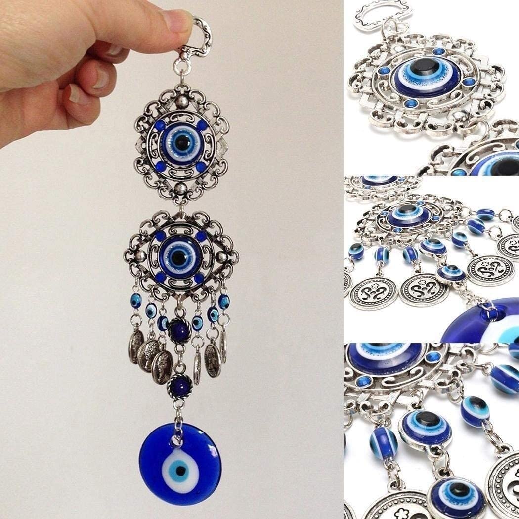 Dzwonek Wietrzny, Turcja Evil Eye Wisiorek Łapacz Snów Niebieski Rhinestone Windchimes Dekoracja Do Powieszenia Na Ścianie Błogosławieństwo Ochrona Prezent Muzyczne Dzwonki Rzemiosło