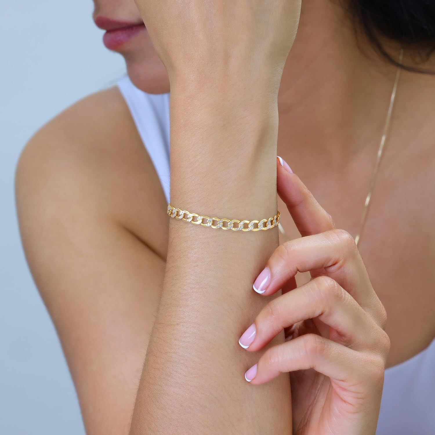 Nuragold 10k Real Yellow Gold Cuban Curb Link 5.5mm Diamond Cut Pave Chain Bracelet (7"-9") Two Tone Italian Jewelry for Men & Women - Image 5