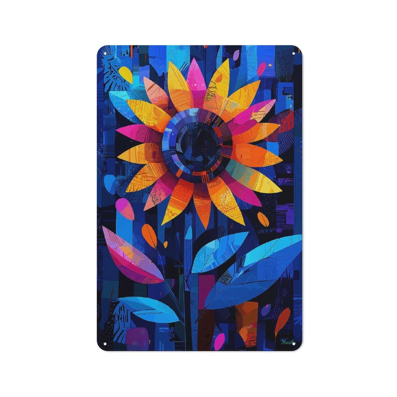 Junmoney Expressionist Geometry Sunflower – Vibrant Ab Tin Sign 30X20cm With Stract Floral Art For Workshop Wall, Retro Decor, For Vintage Wall Decor Fans, For Garage And Workshop Walls