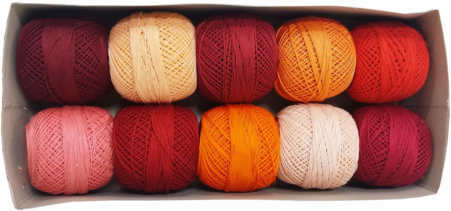Red Cotton Crochet Thread Size 20 Mercerized Embroidery 10 Pcs Yarn Tatting Doilies Skeins
