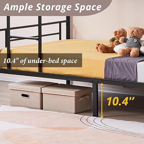 Miniatura 5 de Karl home Litera negra individual sobre individual, litera de metal con escalera integrada y barandilla de seguridad, literas individuales que