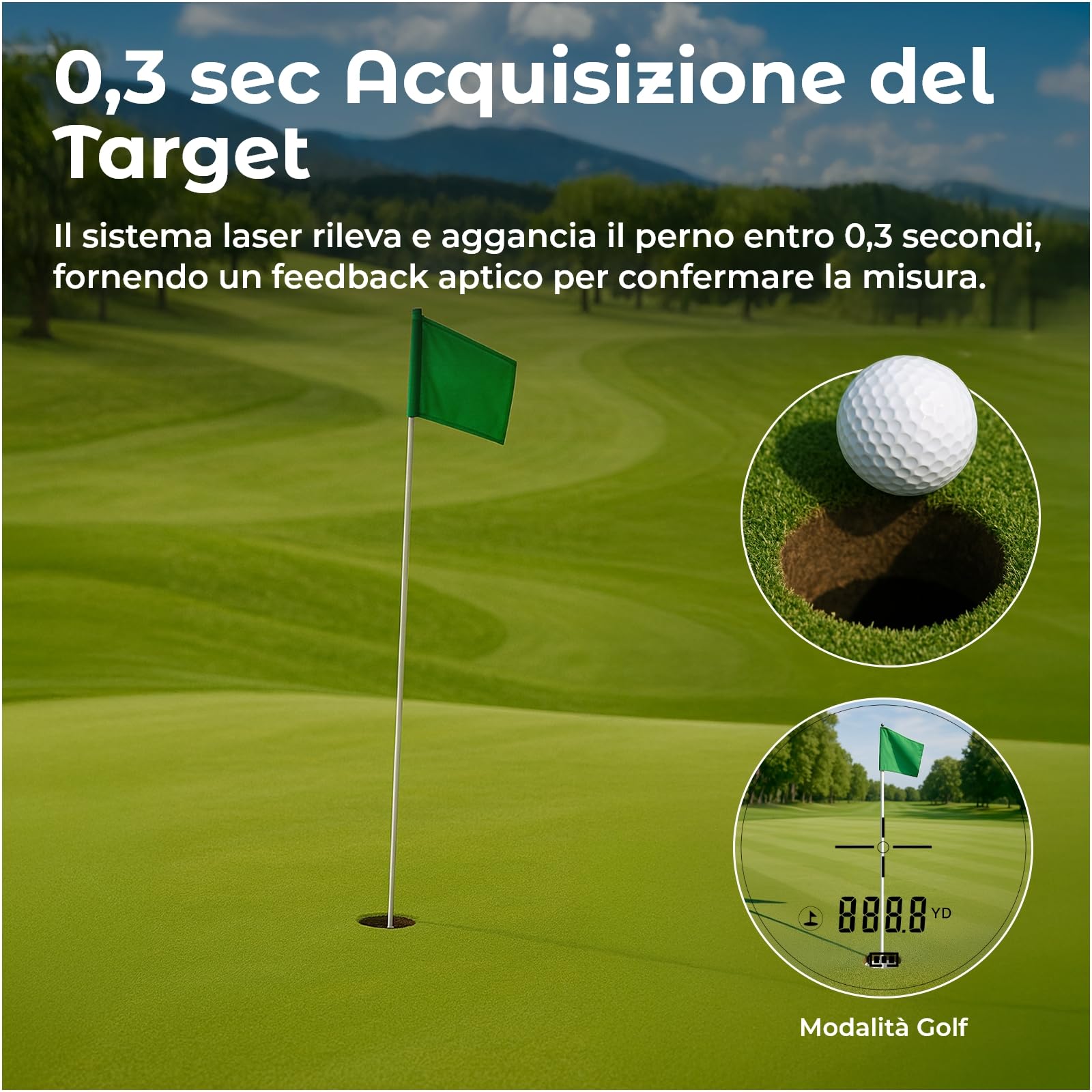 Telemetro Golf 1097M con Pendenza e Blocco Bandiera di WanderS – Telemetro Laser USB-C Ricaricabile, Vibrazione, Ingrandimento 6X, Modalità Torneo, Display Laterale – Accessorio Golf Uomo