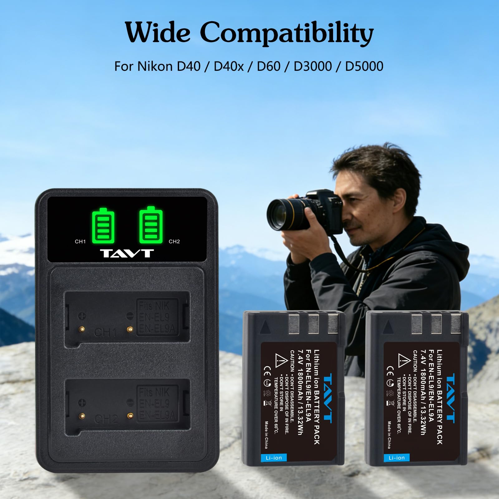 2 batterie EN-EL9A EN-EL9 e caricabatterie per fotocamera Nikon D5000, D40, D60, D3000, D40x