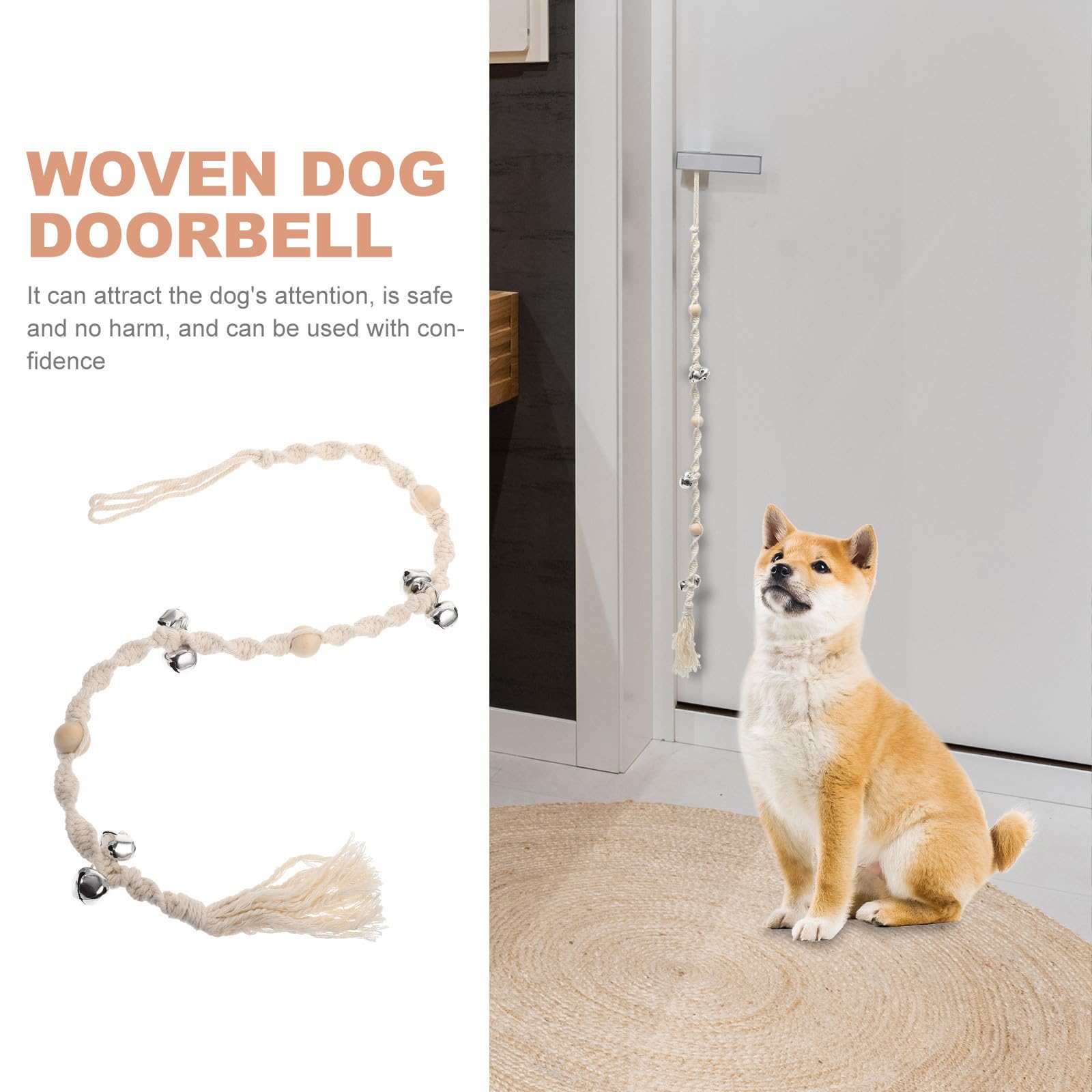 5 Stück Geflochtene Hundeglocke für Hundetraining aus Baumwollseil, Beige
