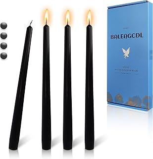 DRIPLESS Taper Candles Black Unscented Long Candle 10 Inch Handmade Elegant Tapered Candles Smokeless Tall Candlesticks 4 PCS for Dinner Table Decoration Holiday Wedding