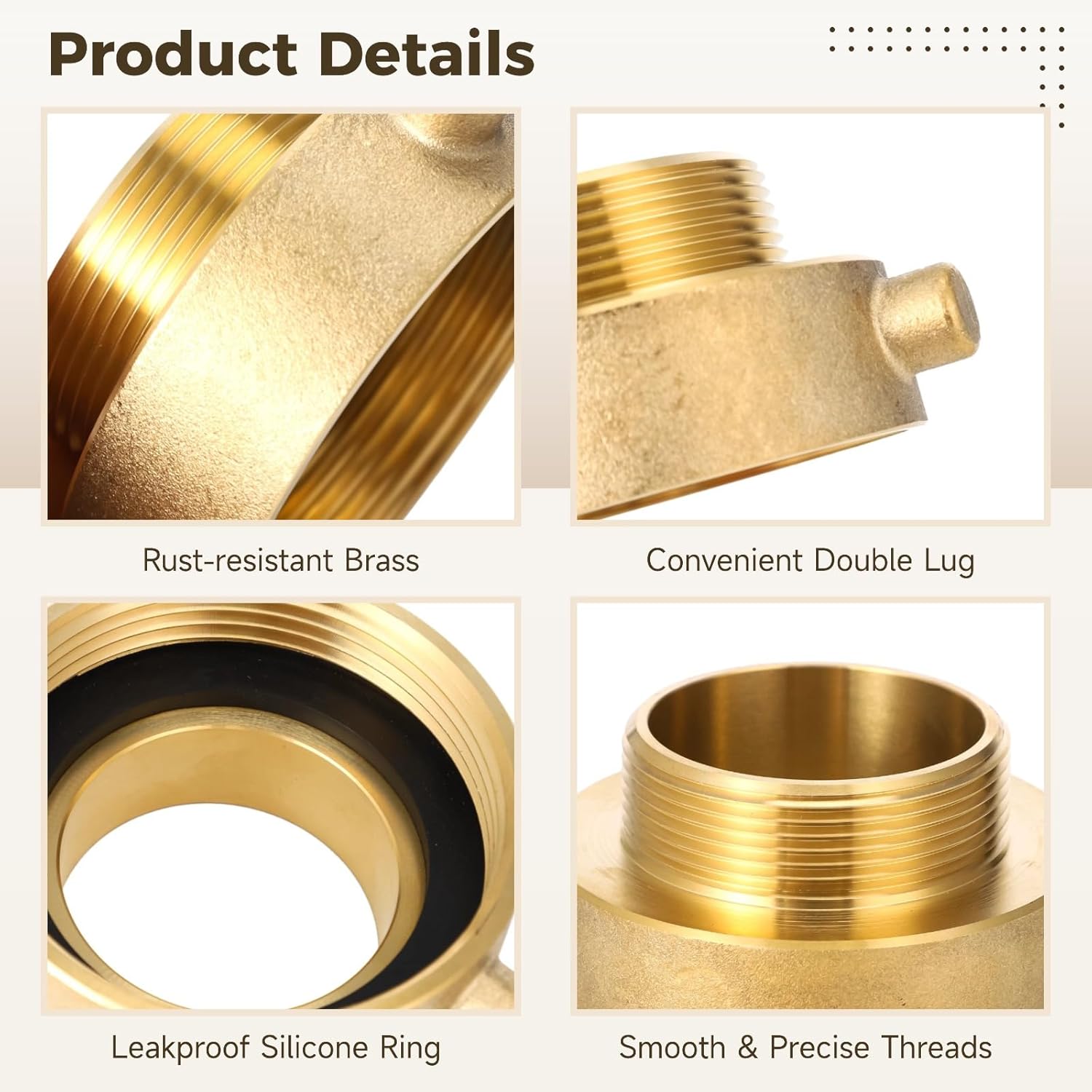 Fire Hydrant Adapter, 2-1/2 Nh Female To 2 Npt Male Brass, Nst Fitting, Pin Lug Design, Quick Connect, Fire Equipment