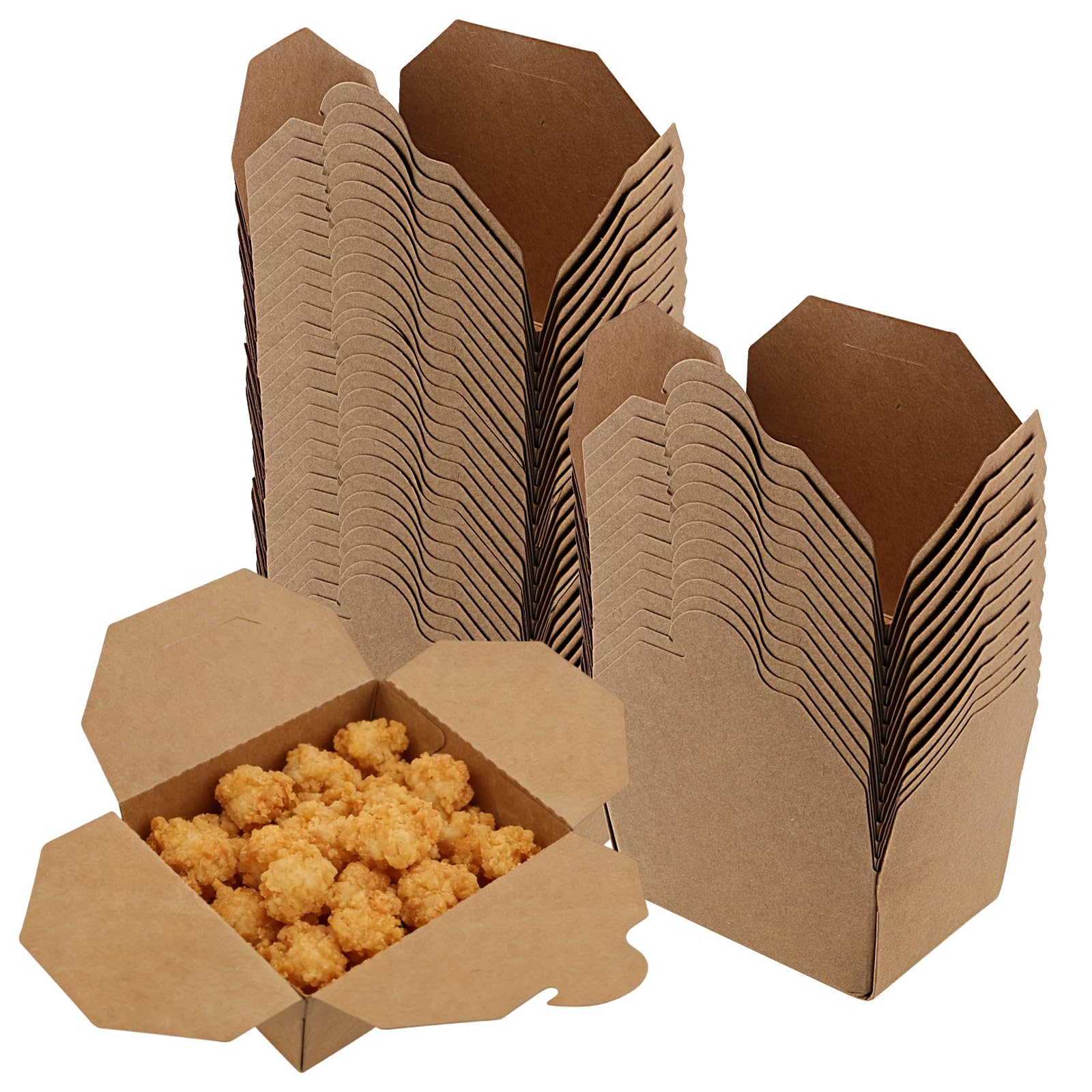 SINJEUN 70 Confezioni di contenitori in carta kraft da asporto, 13 x 10,6 x 6,5 cm Scatola per insalata da asporto, contenitori per cibo da asporto a prova di perdite da 800 ml per fast food