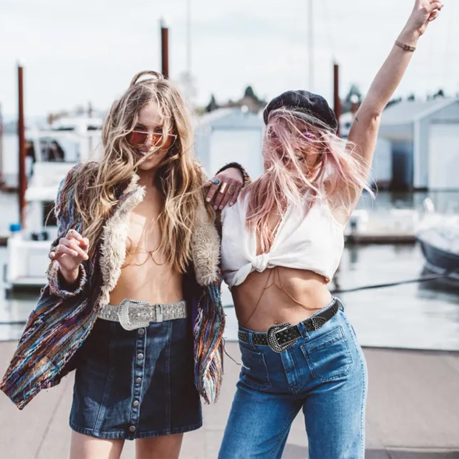 2 x Rhinestone Belt for Women Men Shining Diamond Studded Belt Bling Cowgirl Cowboy Waist Belt - Image 4