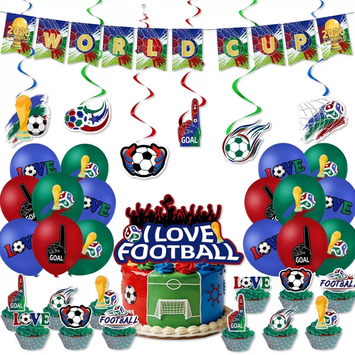 【2026 W杯】 サッカー 飾り 風船 5点豪華セット ワールドカップ 応援グッズ サムライブルー レッド 雰囲気作り 高品質 店舗 家庭用 室内装飾 写真撮影
