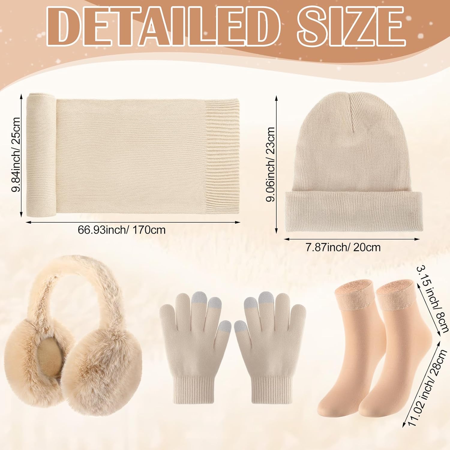 Geyoga 6 Pcs Women Winter Beanie Hat Scarf Gloves Ear Muffs Fuzzy Socks Set, Touchscreen Gloves for Thermal Gift Cold Weather - Image 2